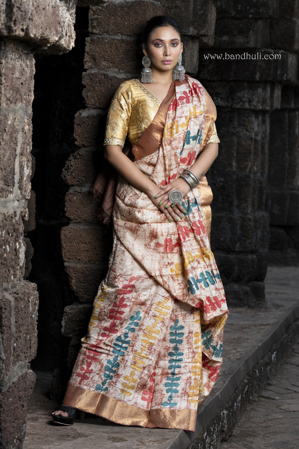 Virgin Tussar Color Crack Wax Batik Saree